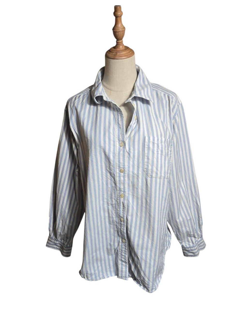 LL Bean Blue and White Striped Heavyweight Cotton Button-Down Shirt